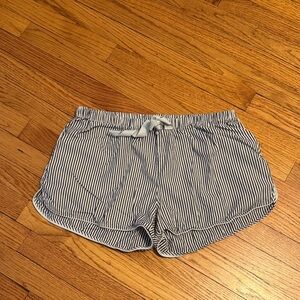 Striped Drawstring Women's Sleep Shorts - Blue/White